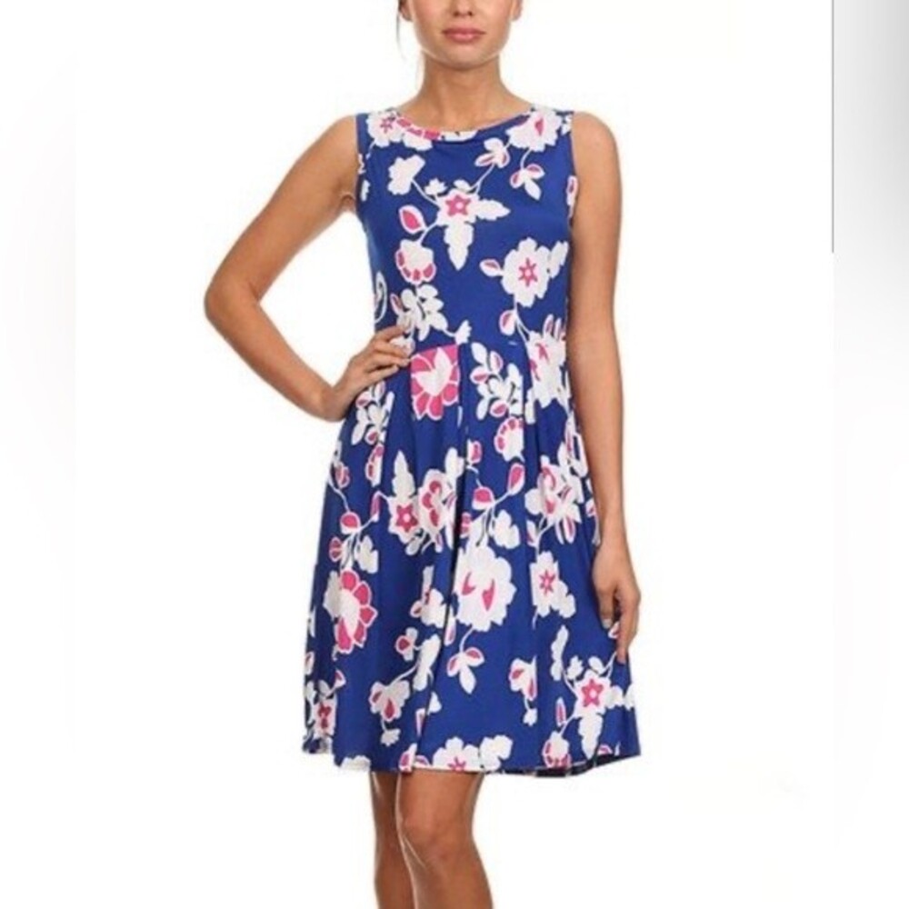 Pretty Young Thing royal blue and pink floral dress size medium